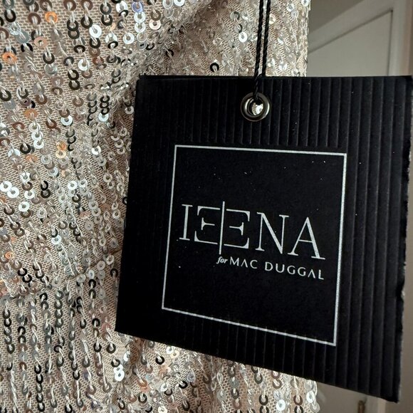 NWT Ieena for Mac Duggal Dress Silver One Shoulder Sequin Gown Slit Formal - Picture 9 of 13